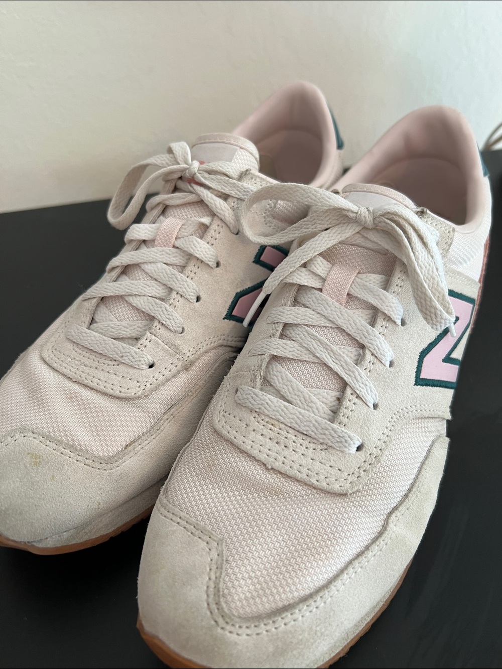 J CrewNew Balance Women’s Pale Pink, Teal & Retro Sneakers with Contrasting Logo